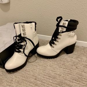MIA AnnaMaria White Heeled Booties Faux Leather